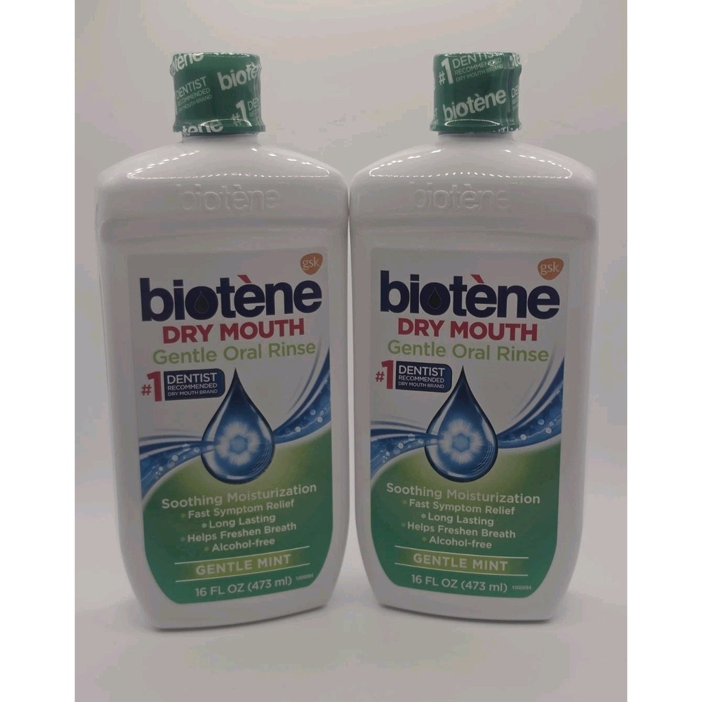 2pk Biotene Gentle Mint Dry Mouth Oral Rinse Alcohol Free 16oz Exp 09/2026
